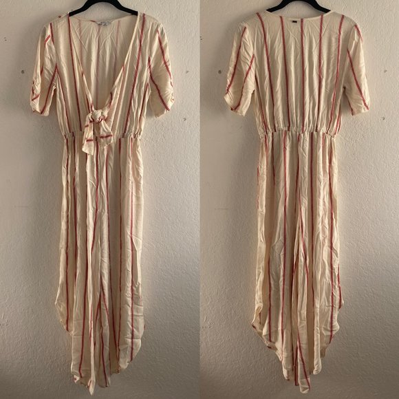O'Neill Sincerely Stripe Womens Jumpsuit Tie Cream Size XS Stretch Casual Spring - Picture 1 of 12